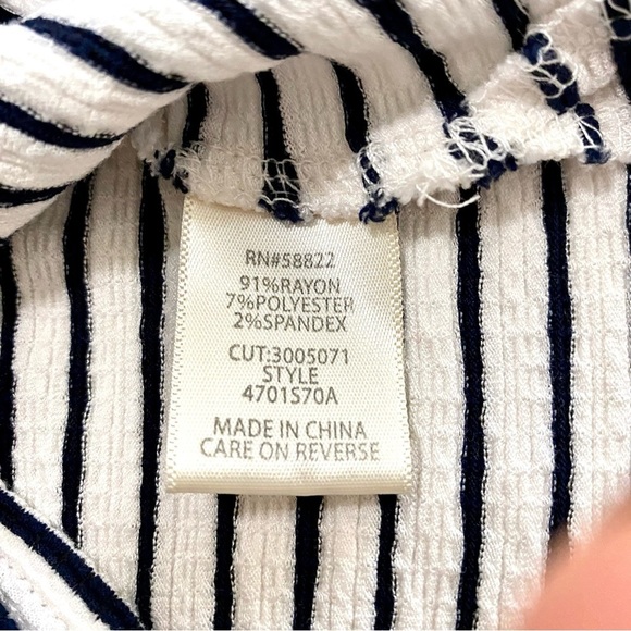 Max Studio London White Black Stripe Flutter Short Sleeve Top Blouse Size Medium - Picture 10 of 12